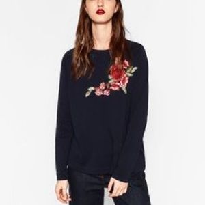 Navy floral detail crew neck